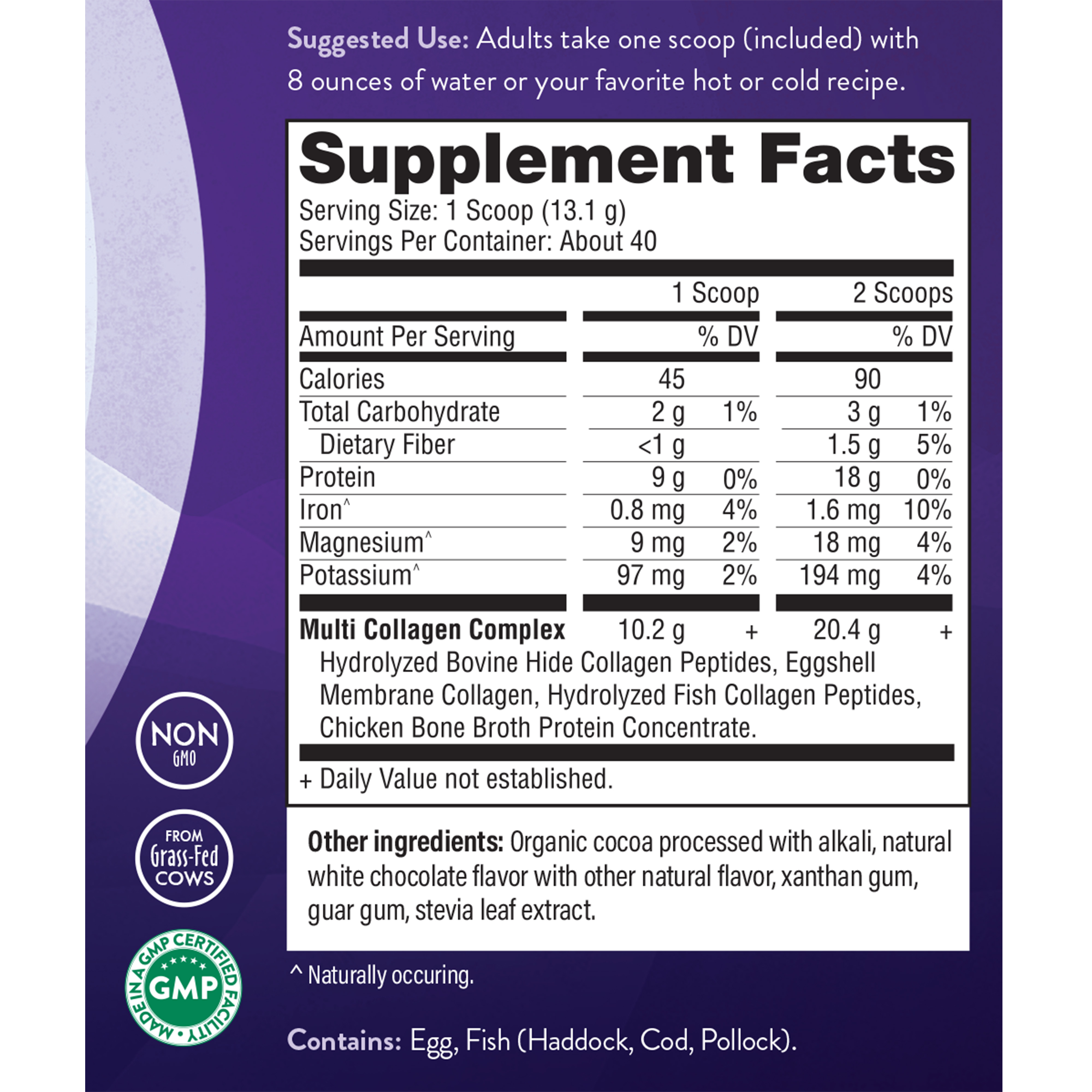 Natural Grocers Brand Multi Collagen Protein - Chocolate, 16 oz - Supplement Facts