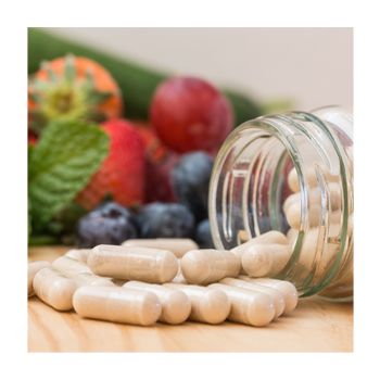 Illustration of meat, veggies, and Omega 3 Supplement