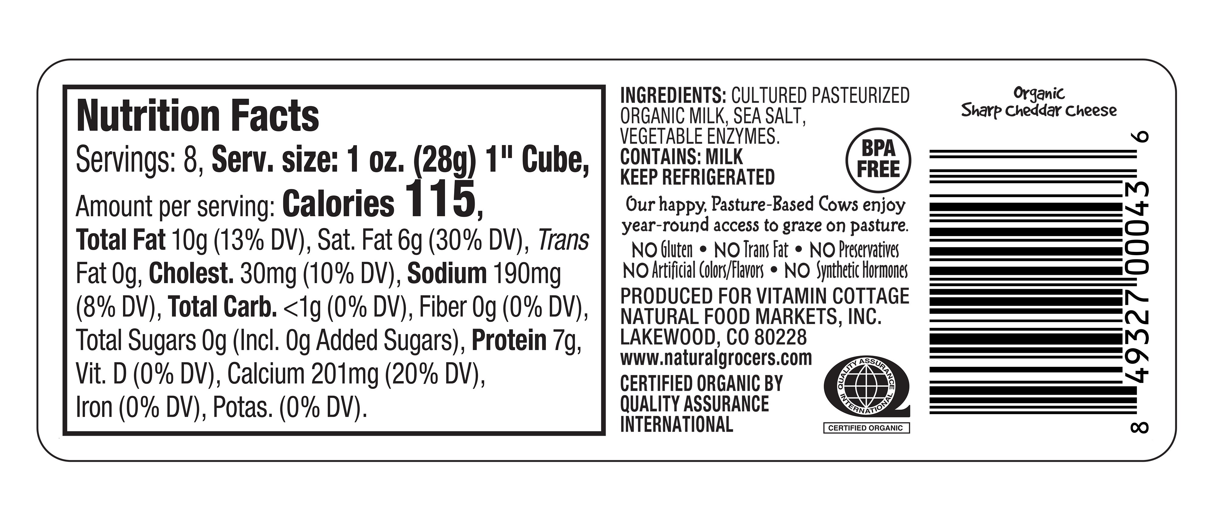 Org Cheese Shrp Ched Block 8 Oz