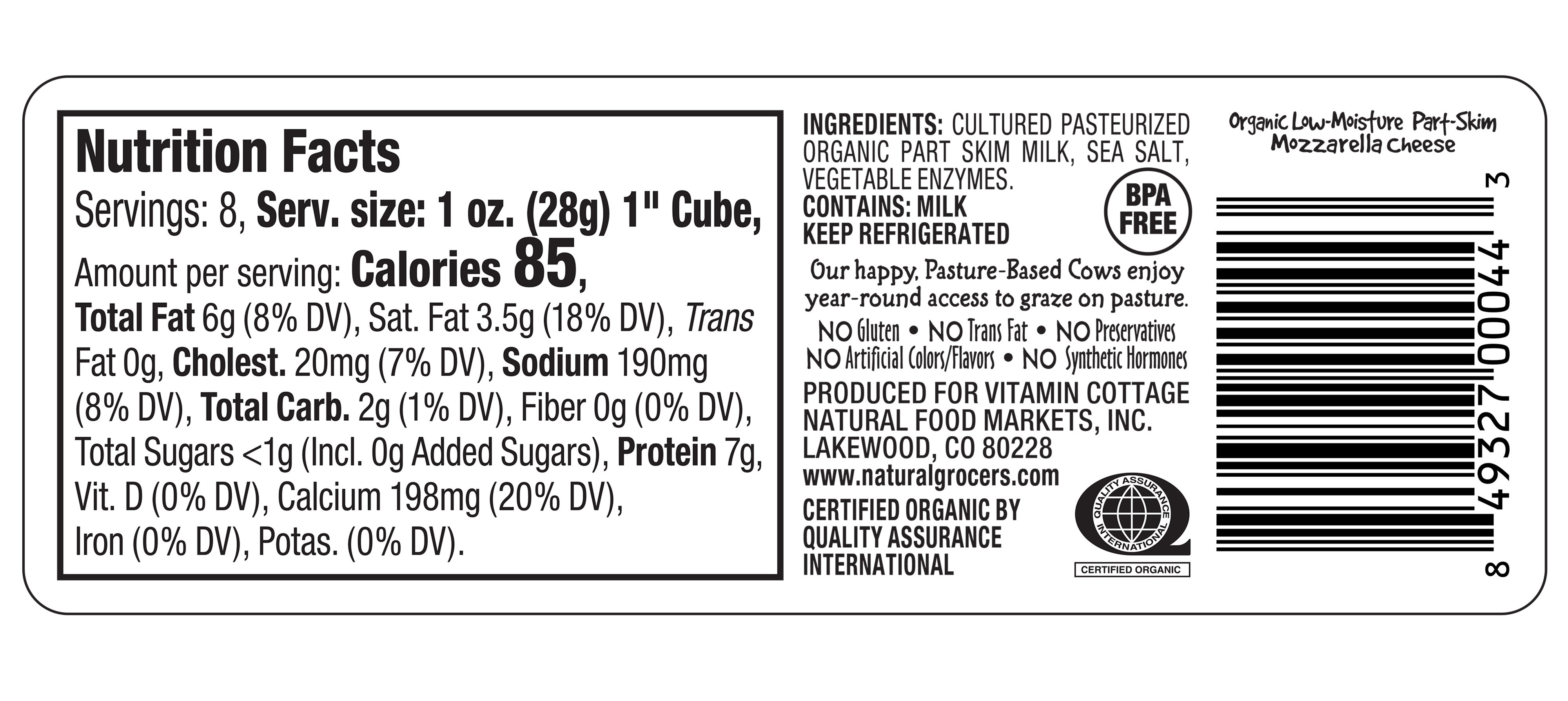 Org Cheese Mozz Block 8 Oz