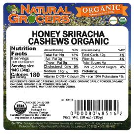 Cashews Honey Sriracha Org 10 Oz