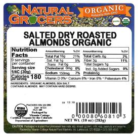 Almonds Dry Roast Salted Org 10 Oz