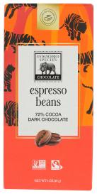 Fair Trade Espresso Beans 72% Cocoa Dark Chocolate Bar 3 Oz