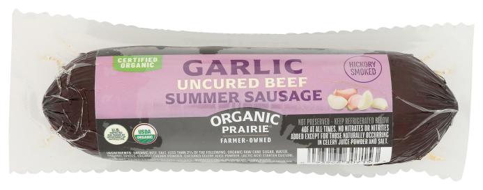 Organic Uncured Roasted Garlic  Beef Summer Sausage (silver) 12 Oz