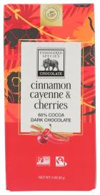 Fair Trade Cinnamon Cayenne & Cherries 60% Cocoa Dark Chocolate Bar 3 Oz