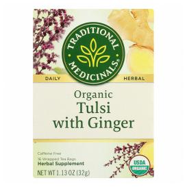 Organic Tulsi With Ginger Herbal Tea 16 Ct