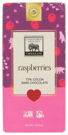 Fair Trade Holiday Valentine Raspberries 72% Cocoa Dark Chocolate Bar 3 Oz