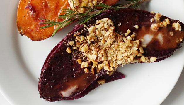 Coconut Maple Glazed Sweet Potatoes with Toasted Walnuts