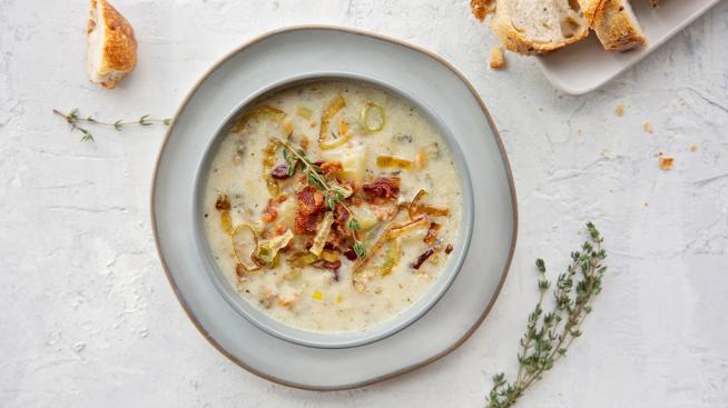 Dairy-Free Potato-Leek Clam Chowder